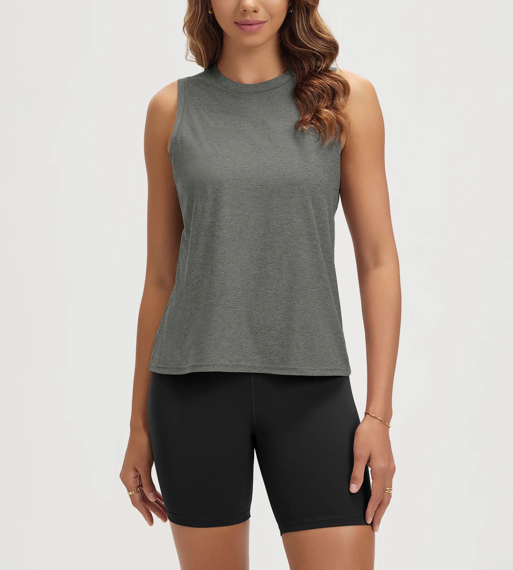 ODODOS Stratum Women's performance tank in gray with mock neck design