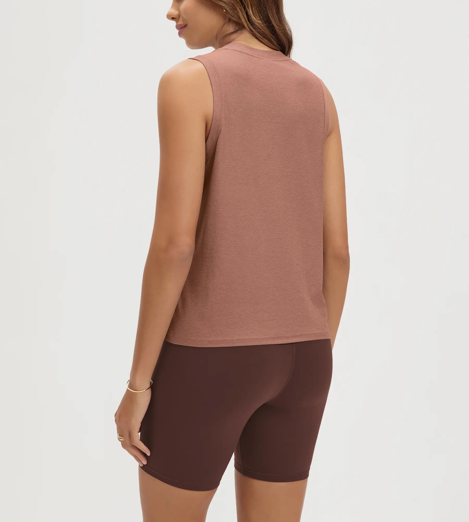 ODODOS Stratum women's performance tank in soft fabric, styled with modal shorts.