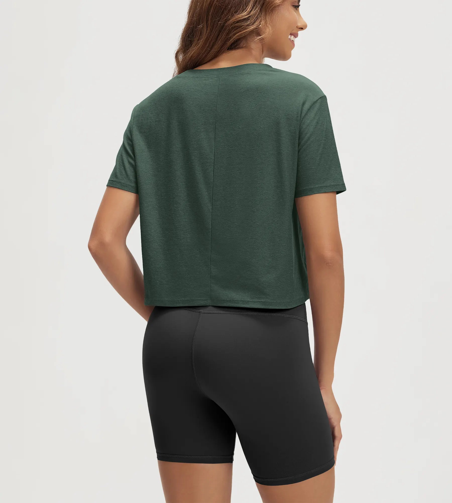 ODODOS Stratum Women's Performance Cropped Tee with soft fabric and athletic fit.