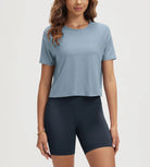 ODODOS Stratum Women's Performance Cropped Tee in soft fabric with athletic fit and loose style.