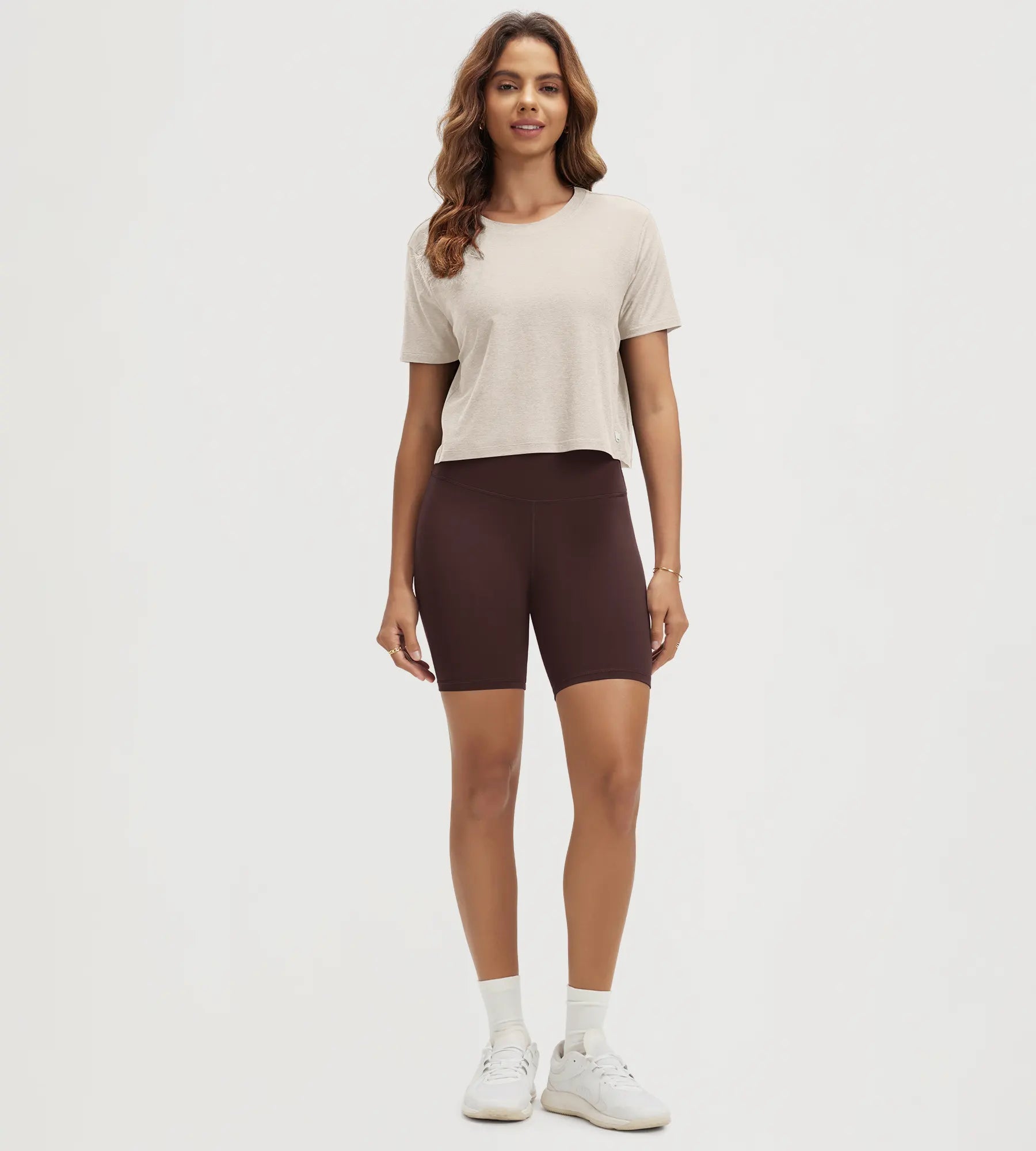 ODODOS Stratum Women's Performance Cropped Tee with breathable soft fabric and athletic fit.