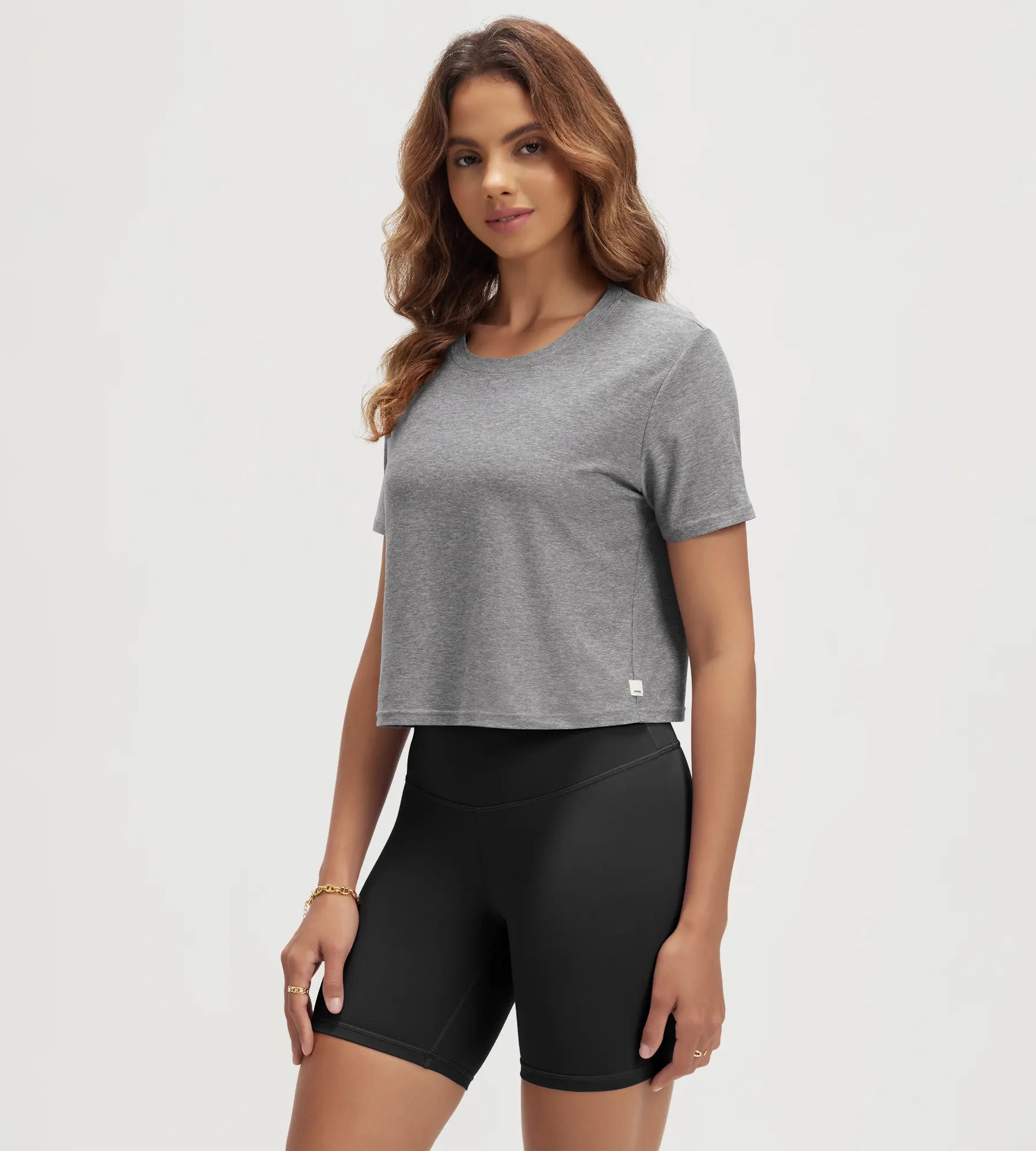 ODODOS Stratum Women's Performance Cropped Tee with soft fabric and athletic fit.