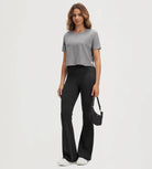 ODODOS Stratum Women's Performance Cropped Tee paired with soft fabric flared pants.