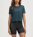 ODODOS Stratum Women's Performance Cropped Tee in breathable fabric for workout wear.