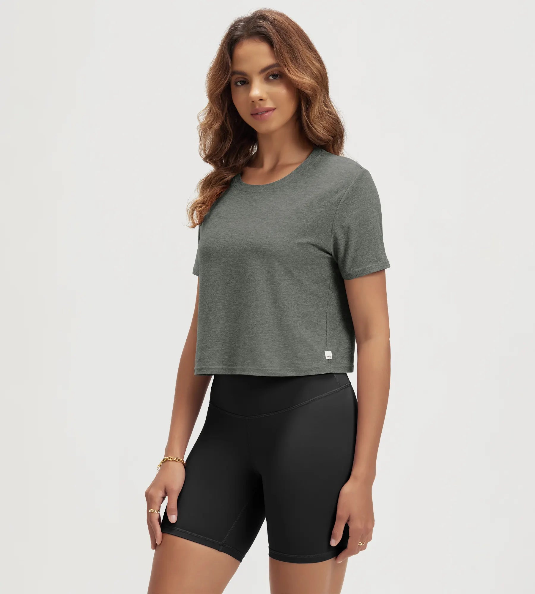 ODODOS Stratum Women's Performance Cropped Tee in soft fabric for summer workouts.