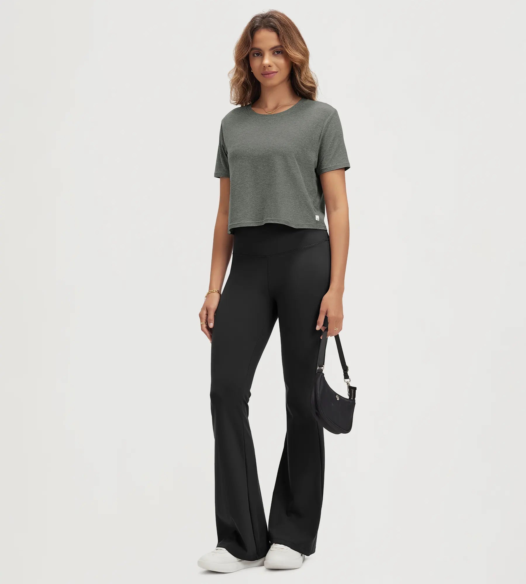 ODODOS Stratum Women's Performance Cropped Tee in soft fabric and athletic fit.