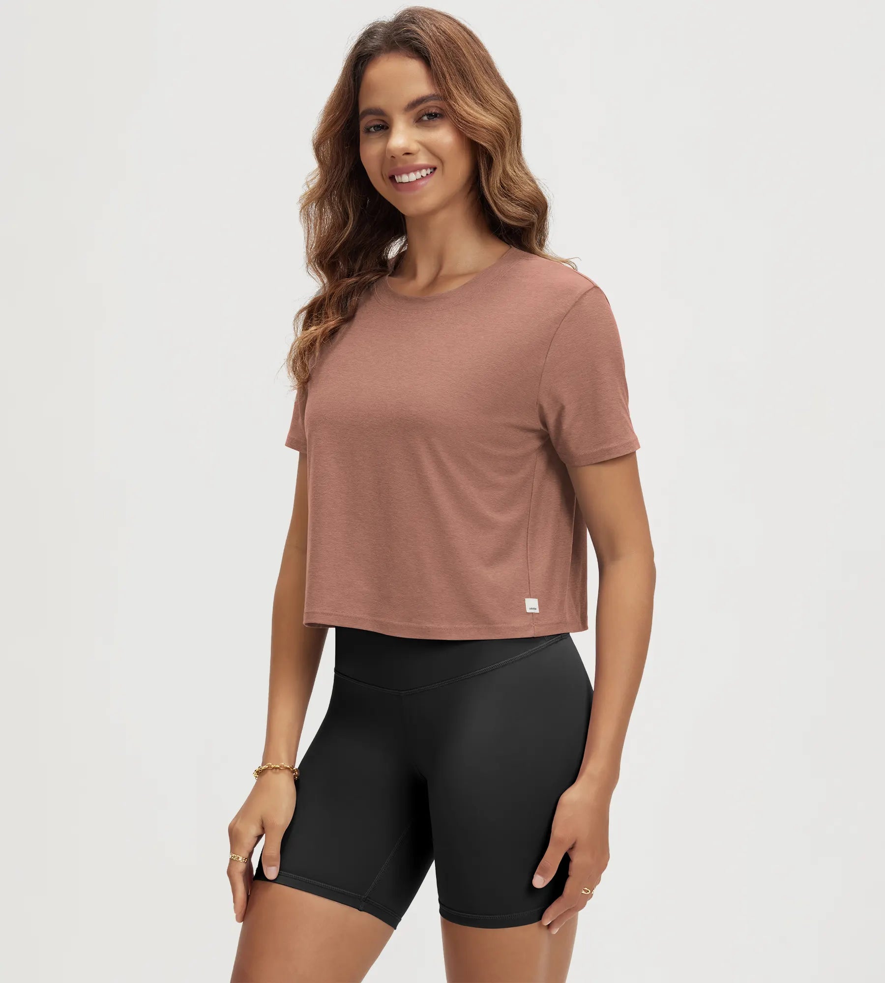 ODODOS Stratum Women's Performance Cropped Tee for athletic fit workout wear