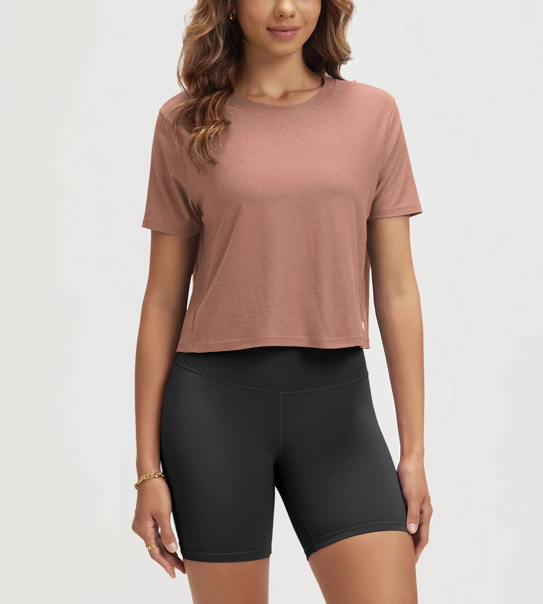 ODODOS Stratum Women's Performance Cropped Tee, soft fabric, ideal for summer workout wear.