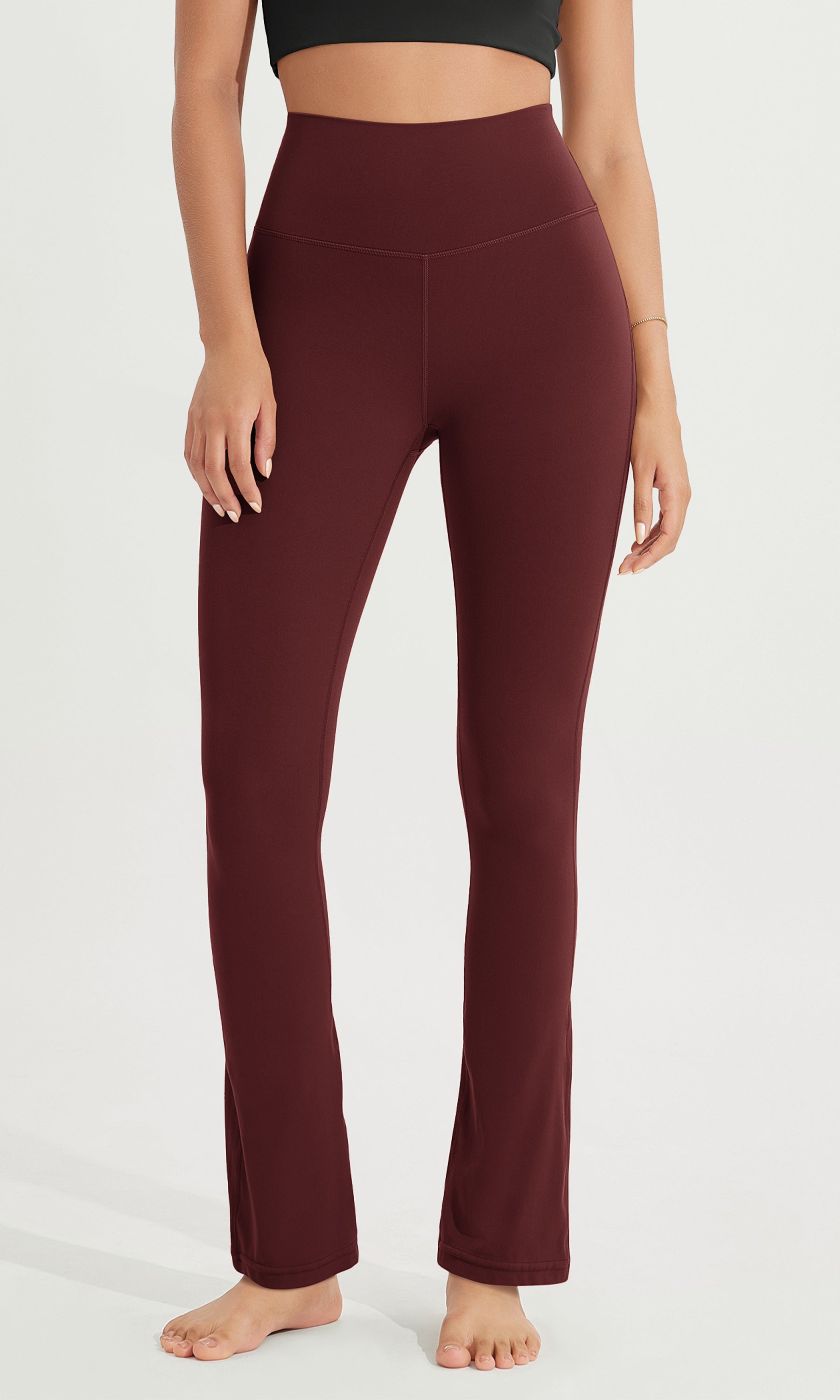 28" High Waist Casual Straight Leg Pants with Back Pocket Burgundy - ododos