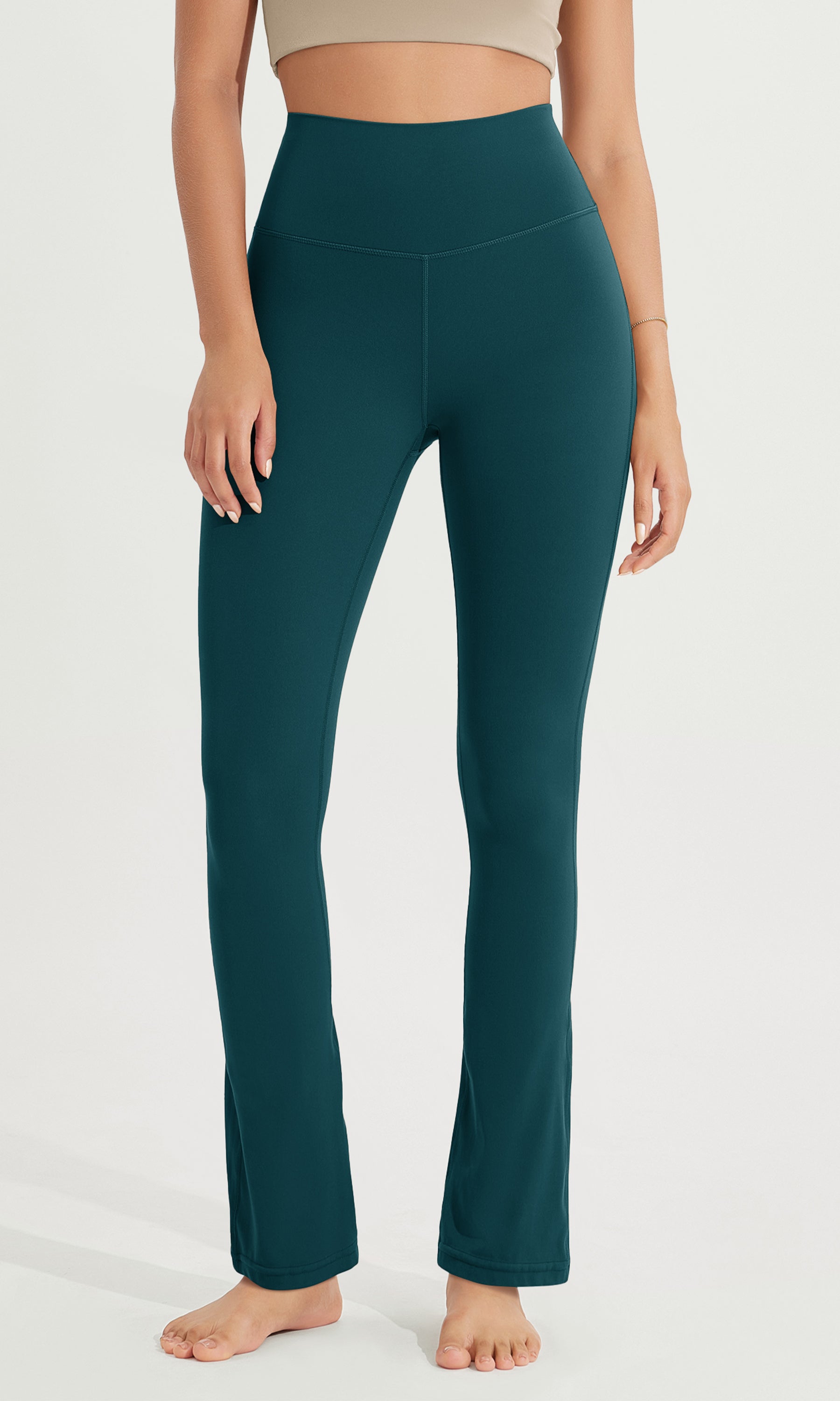 28 High Waist Casual Straight Leg Pants with Back Pocket Forest Teal - ododos