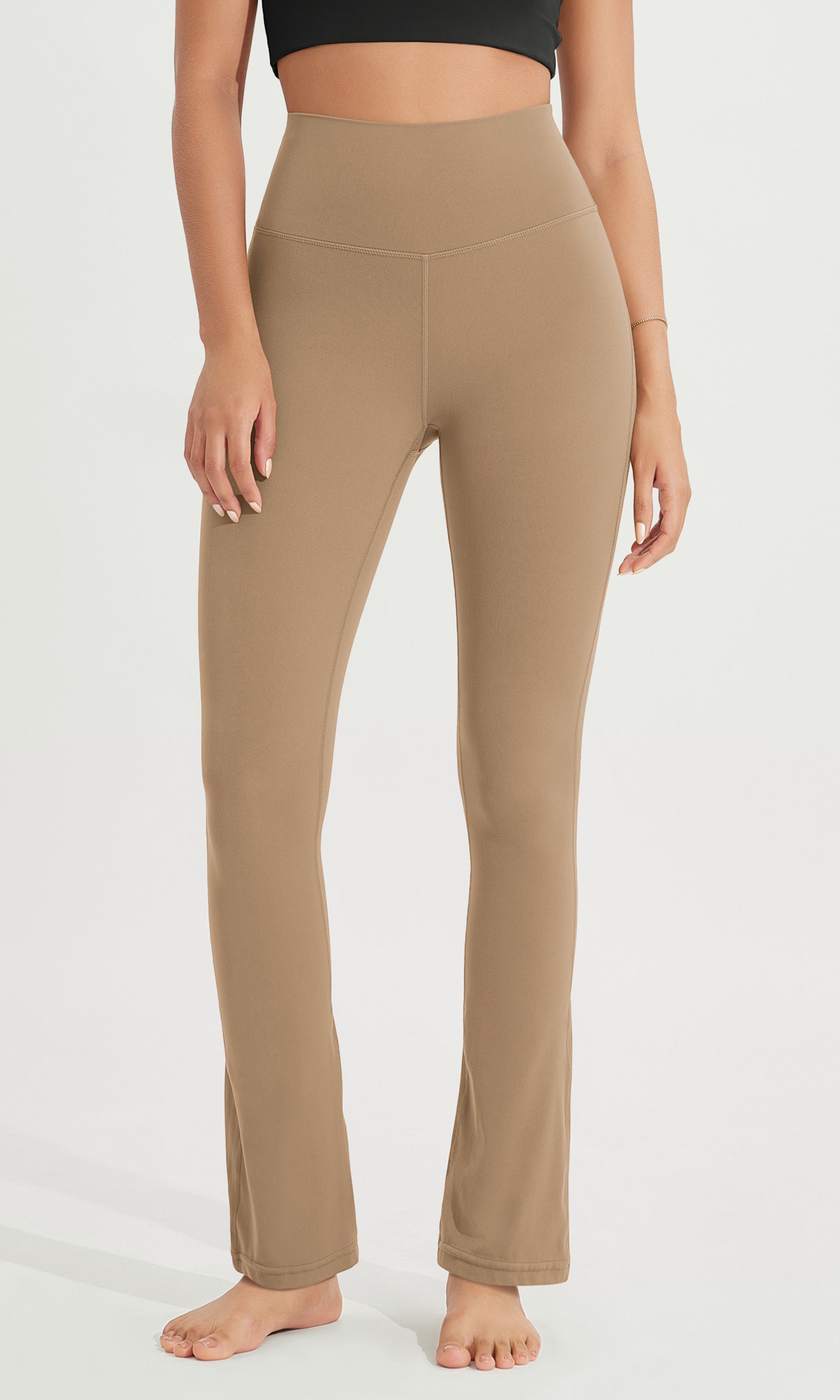 28 High Waist Casual Straight Leg Pants with Back Pocket Light Brown - ododos