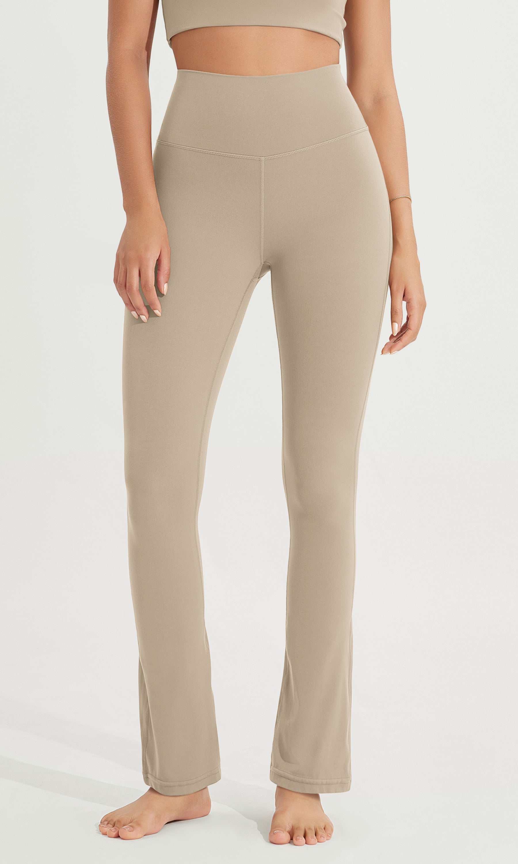 28 High Waist Casual Straight Leg Pants with Back Pocket Shaker Beige - ododos