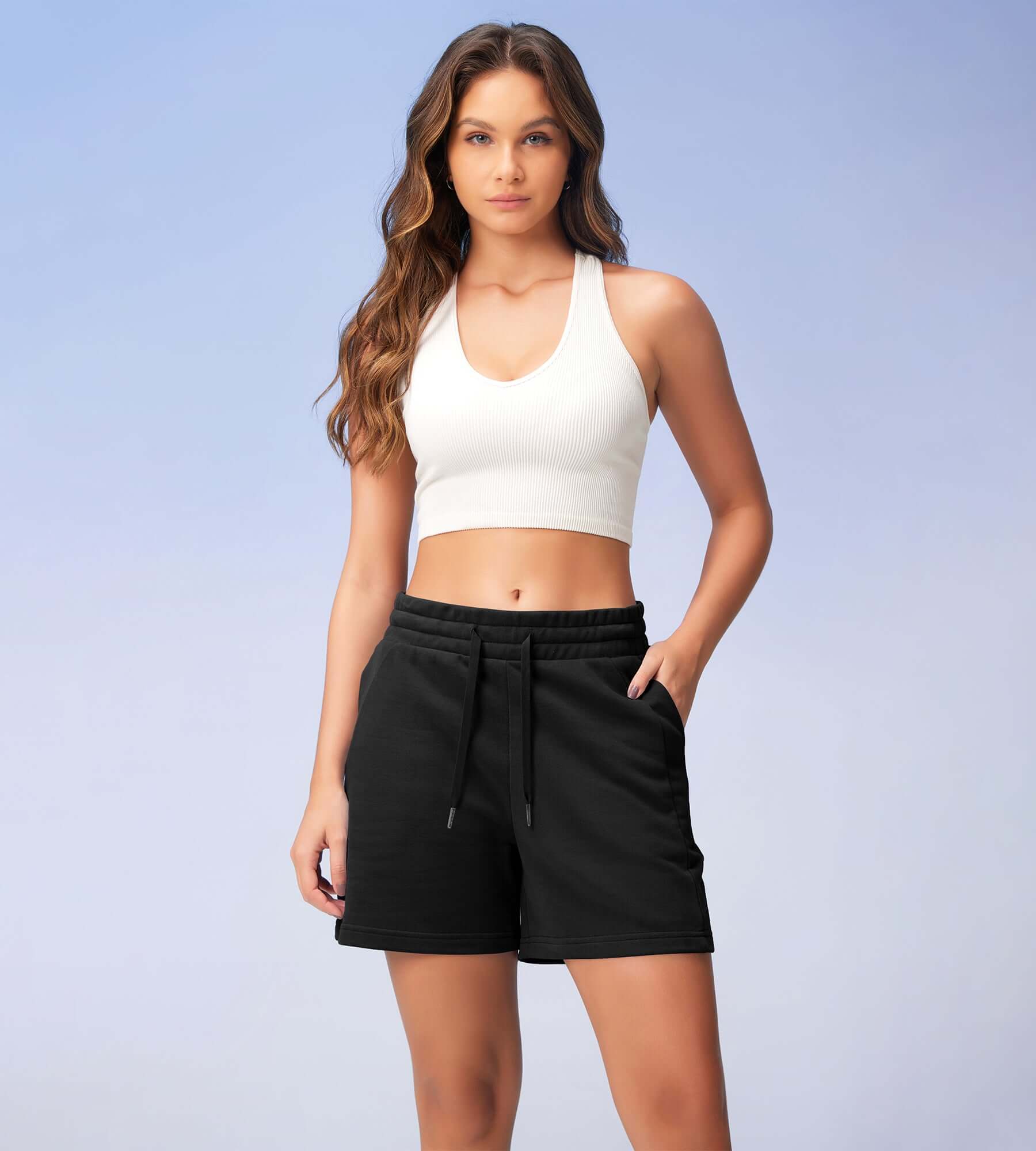 5 Cotton French Terry High Waist Lounge Shorts Black - ododos