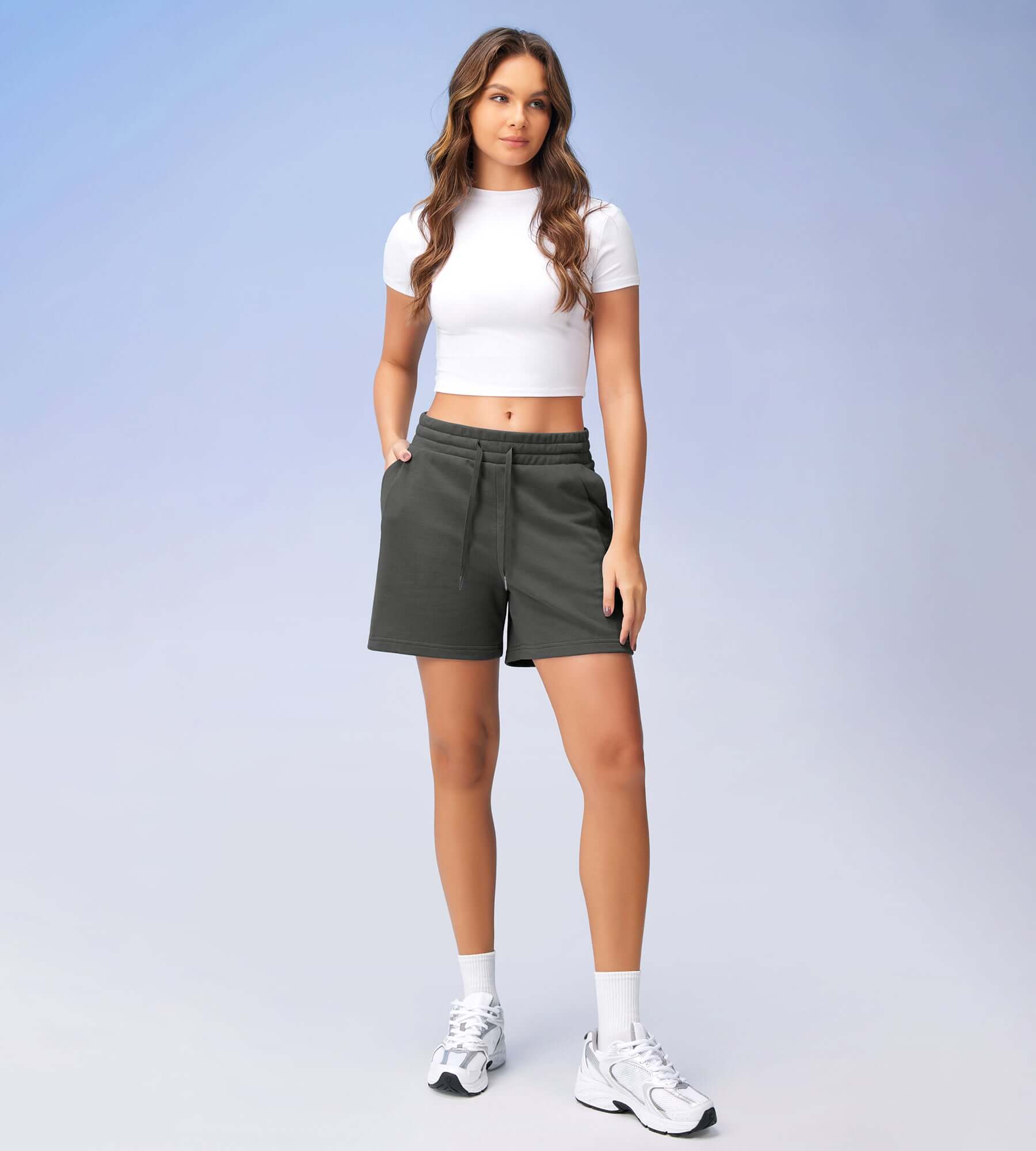 5 Cotton French Terry High Waist Lounge Shorts - ododos