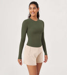 Lightweight Slim Fit Waist-Length Long Sleeve Tee Olive Green - ododos