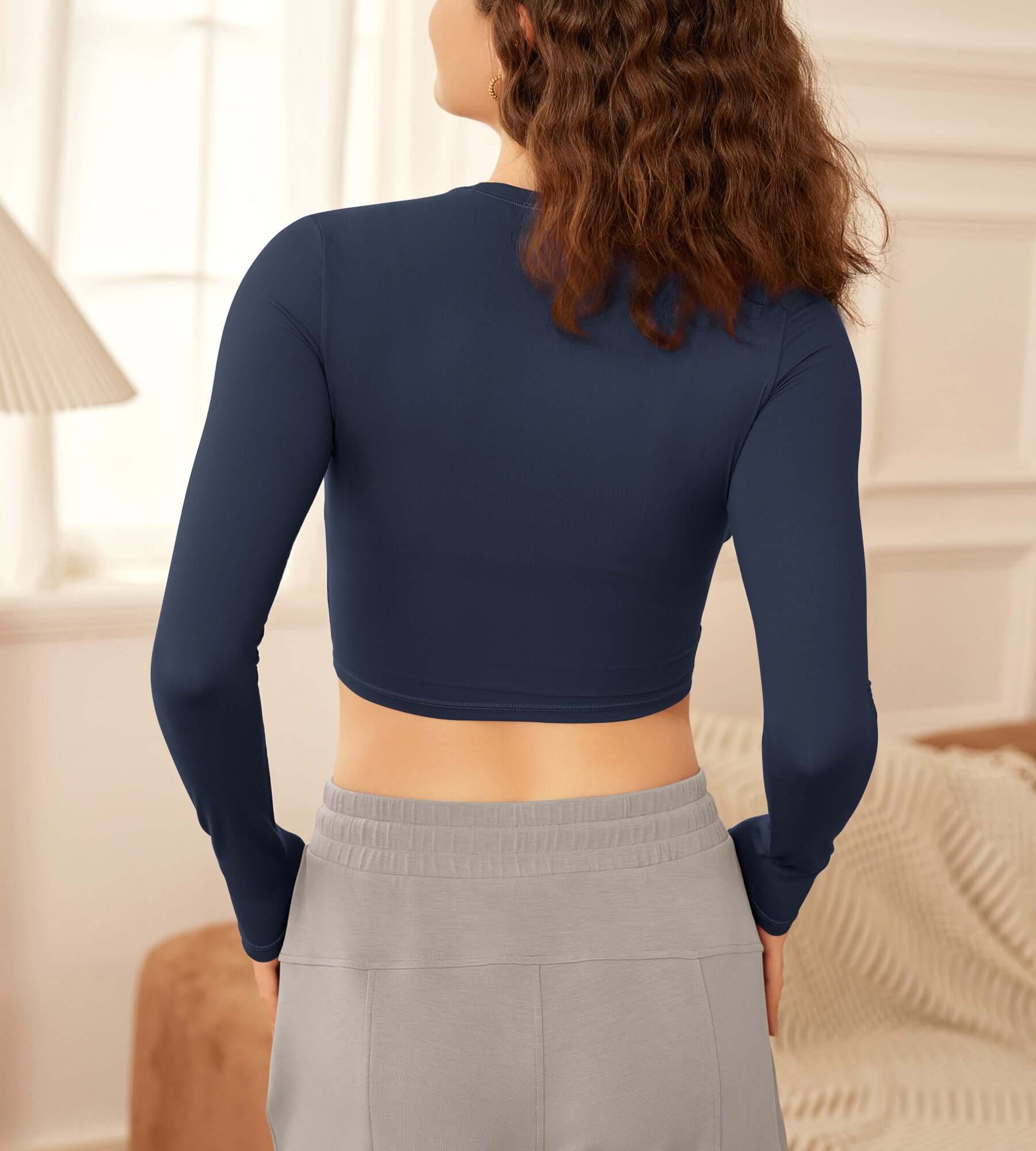 Navy blue long sleeve crop top best sale