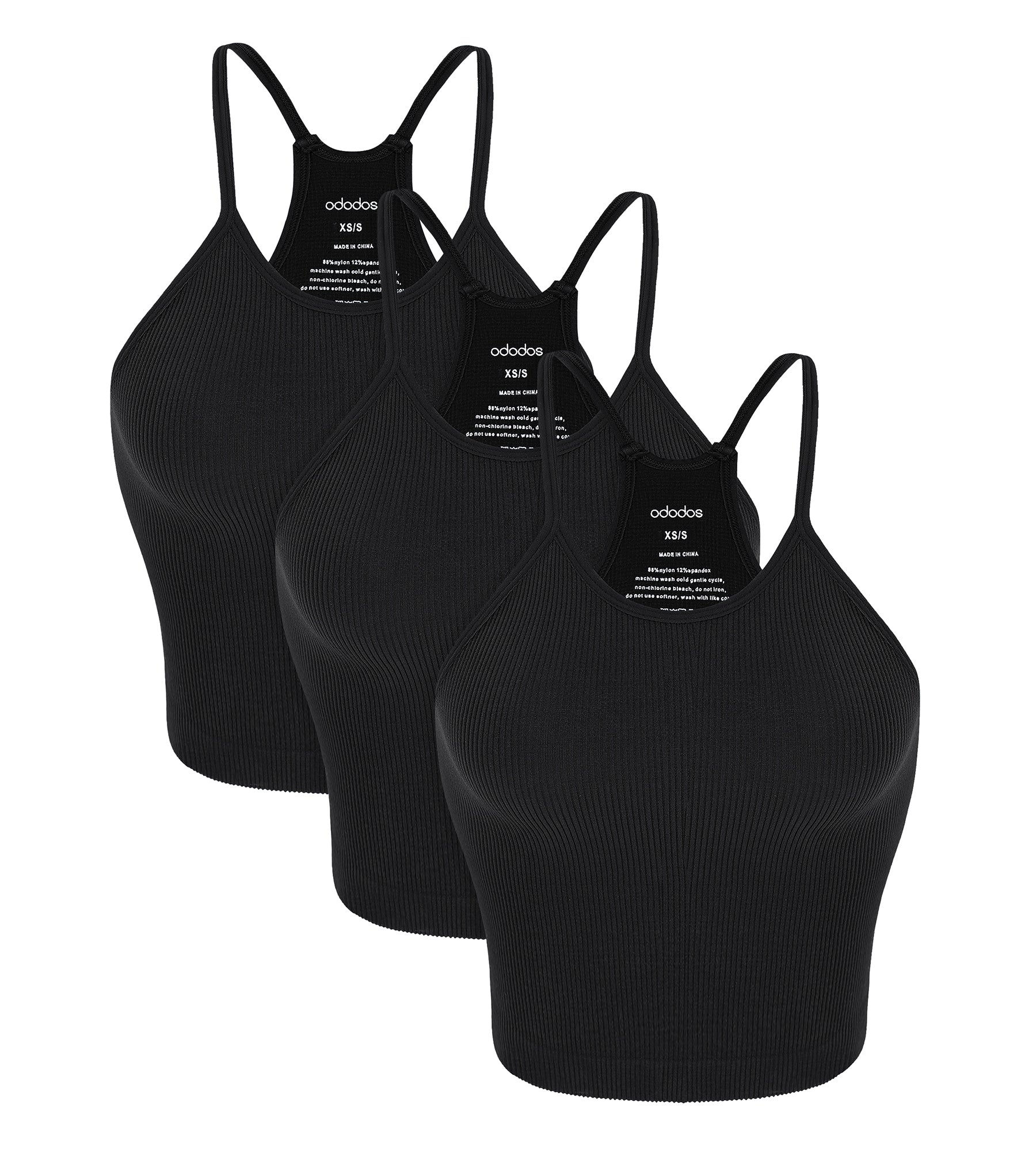 3-Pack Seamless Rib-Knit Camisole Black+Black+Black - ododos