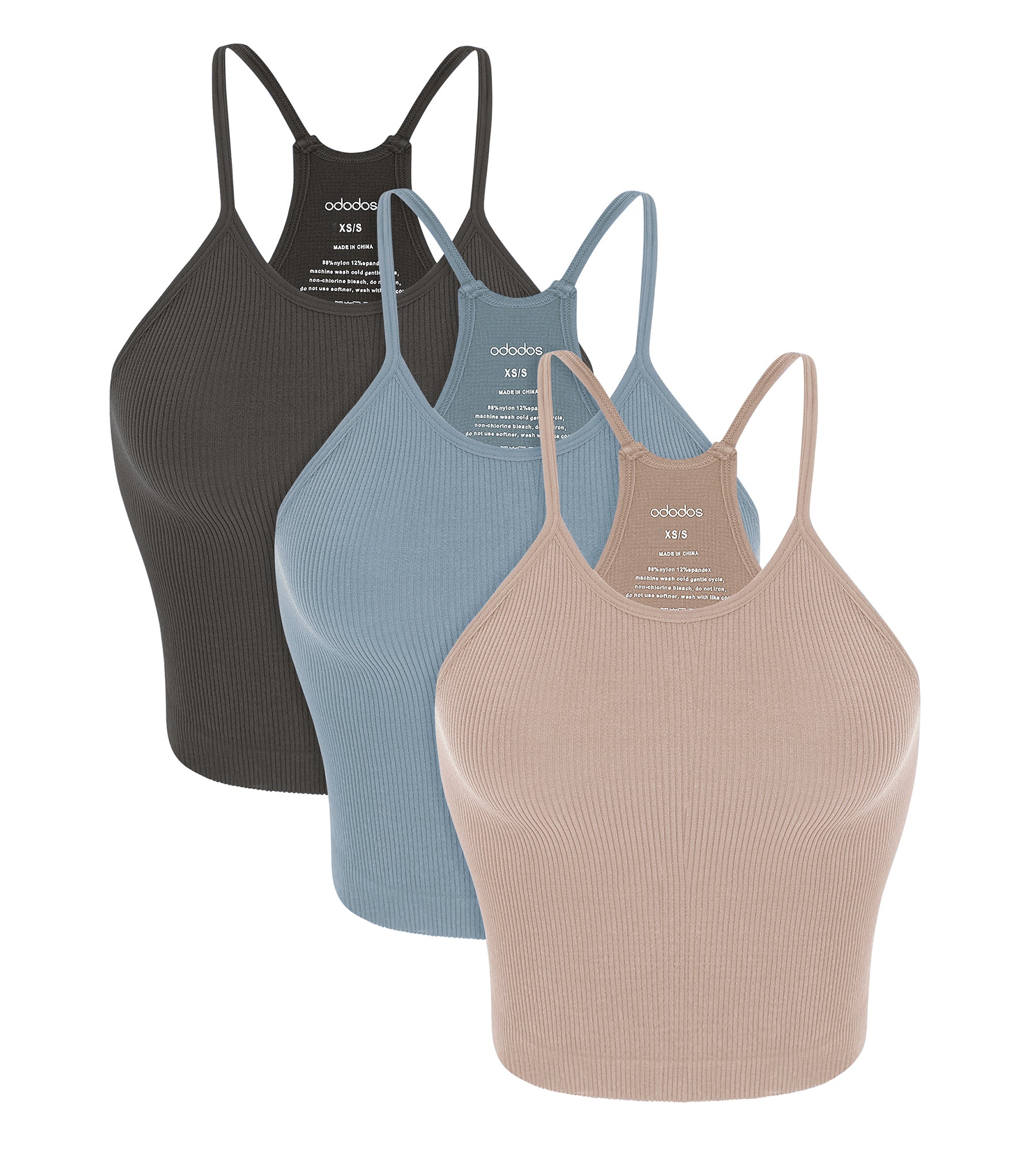 3-Pack Seamless Rib-Knit Camisole Charcoal+Dusty Blue+Bark - ododos