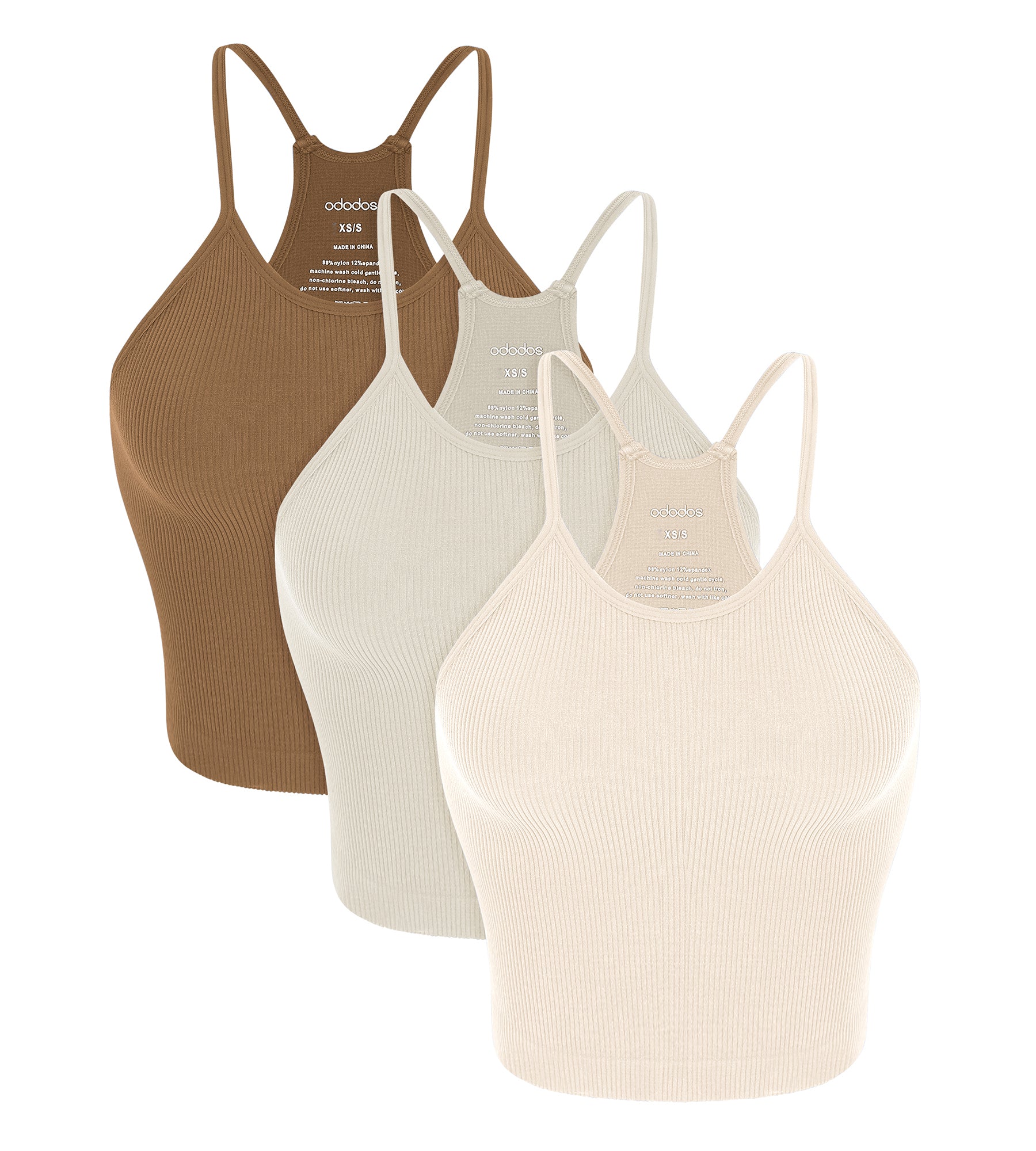 3-Pack Seamless Rib-Knit Camisole Ivory+Star White+Ermine - ododos