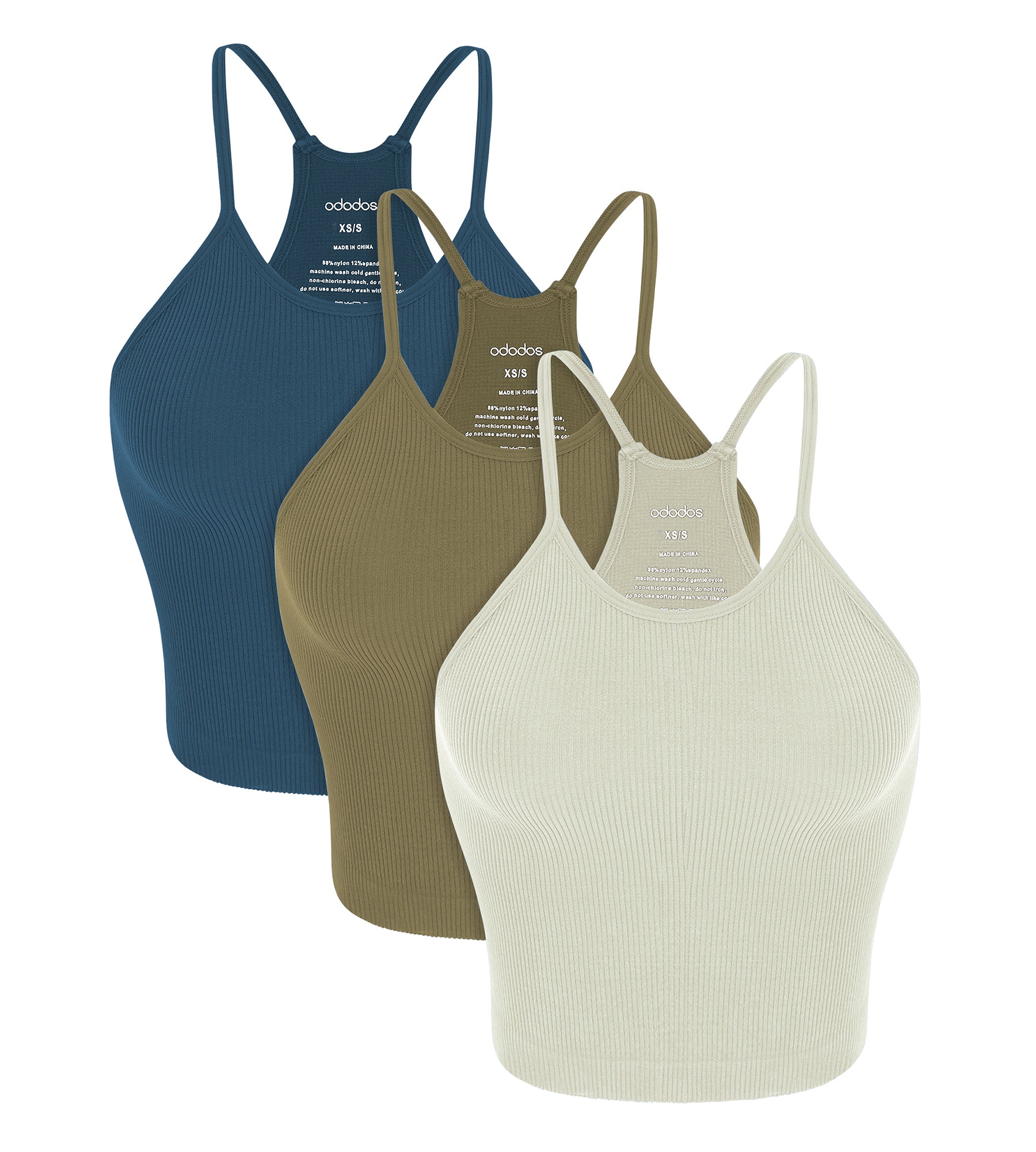 3-Pack Seamless Rib-Knit Camisole Lint+Nutria+Blue Ashes - ododos