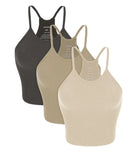 3-Pack Seamless Rib-Knit Camisole Mushroom+Taupe+Charcoal - ododos