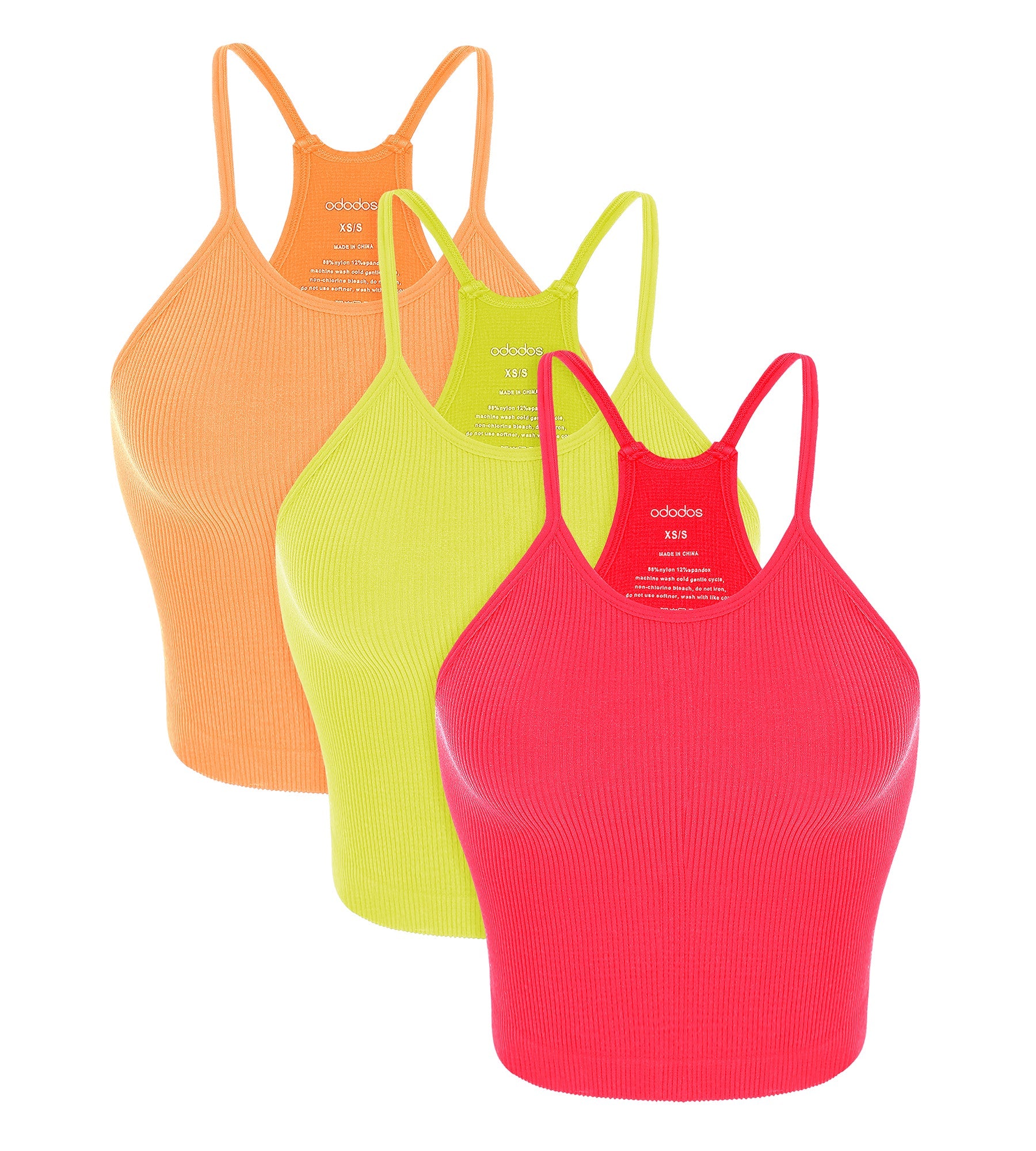3-Pack Seamless Rib-Knit Camisole NePink+NeGreen+NeOrange - ododos