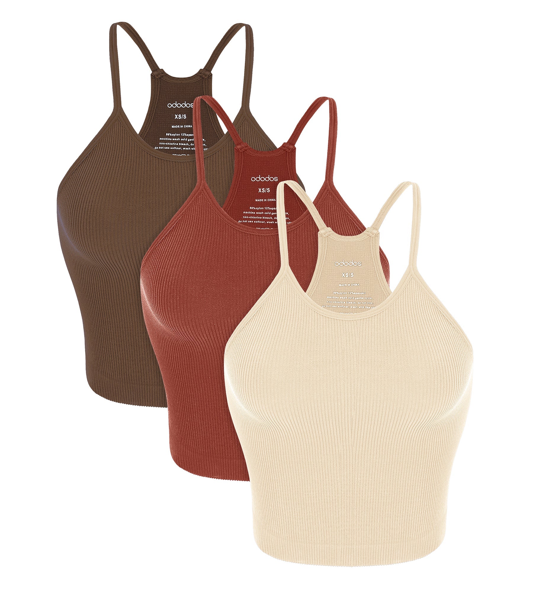 3-Pack Seamless Rib-Knit Camisole Oatmeal+BarnRed+Brunette - ododos