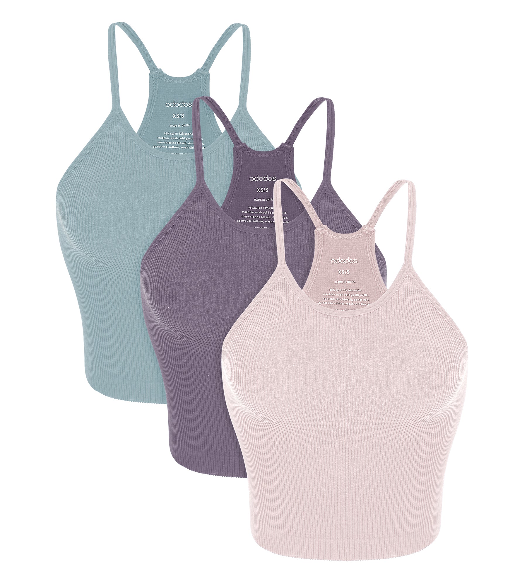 3-Pack Seamless Rib-Knit Camisole PinkLace+Violet+Iceberg - ododos