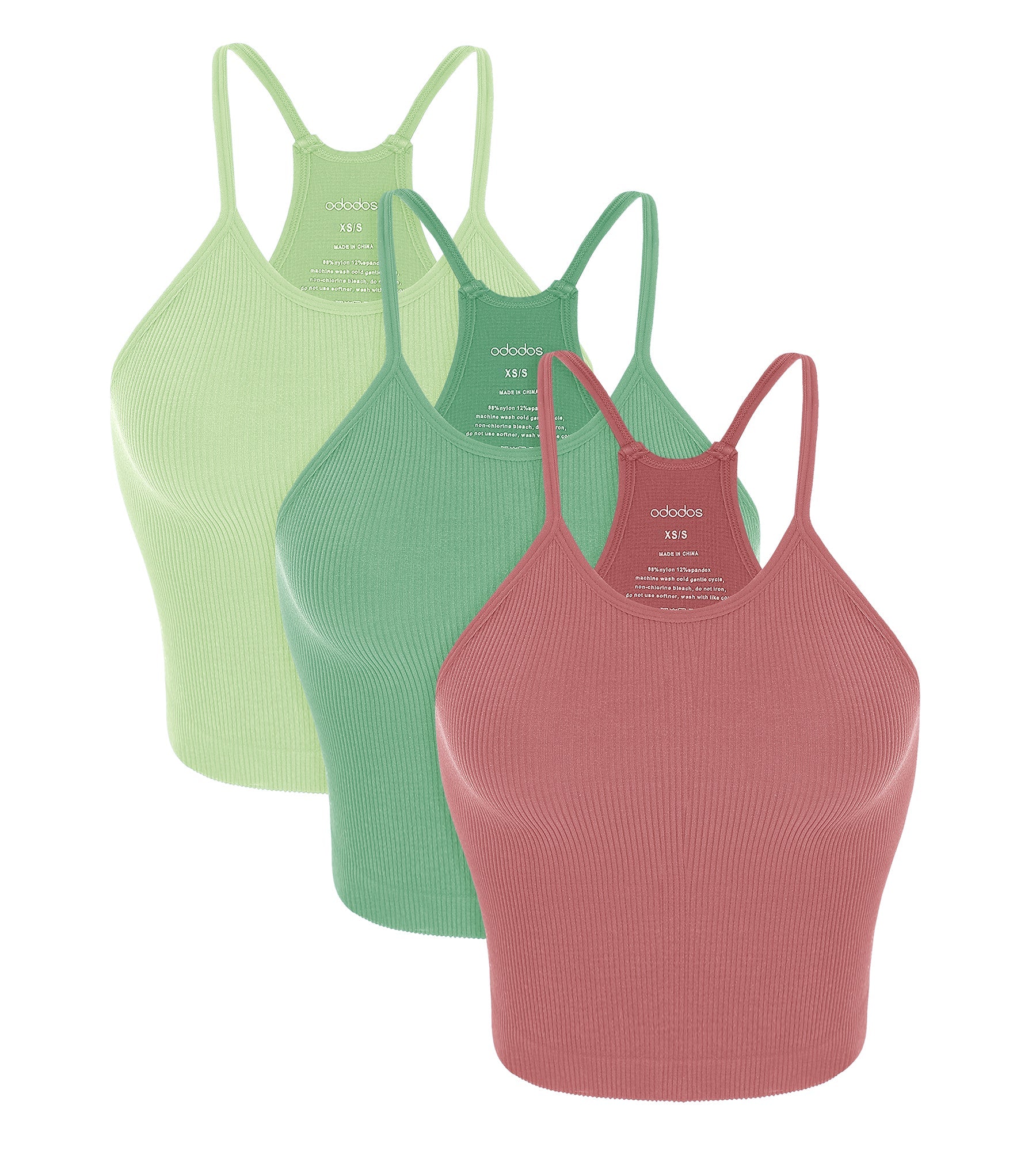 3-Pack Seamless Rib-Knit Camisole Watermelon+Emerald+Mint - ododos