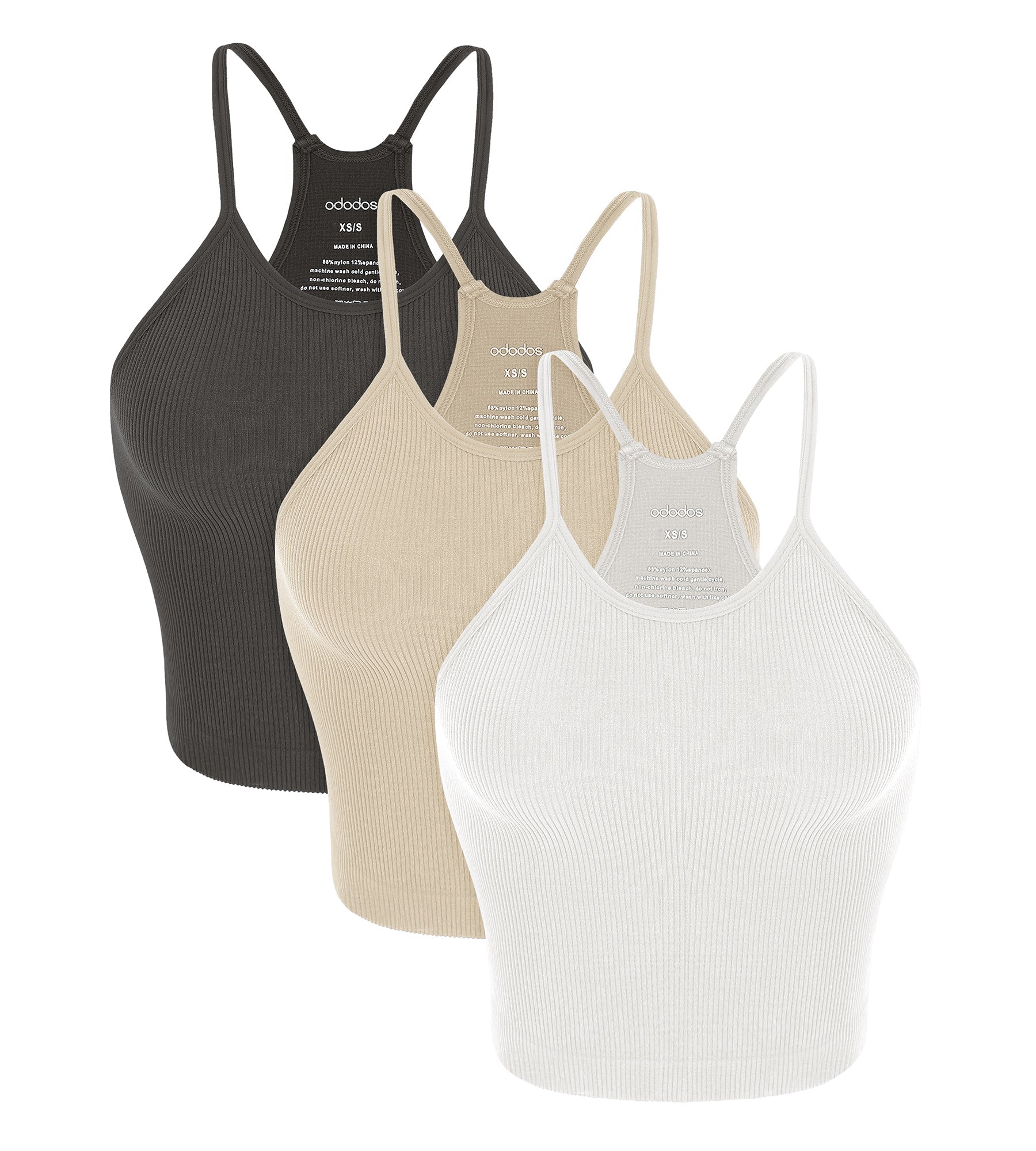 3-Pack Seamless Rib-Knit Camisole White+Charcoal+Mushroom - ododos