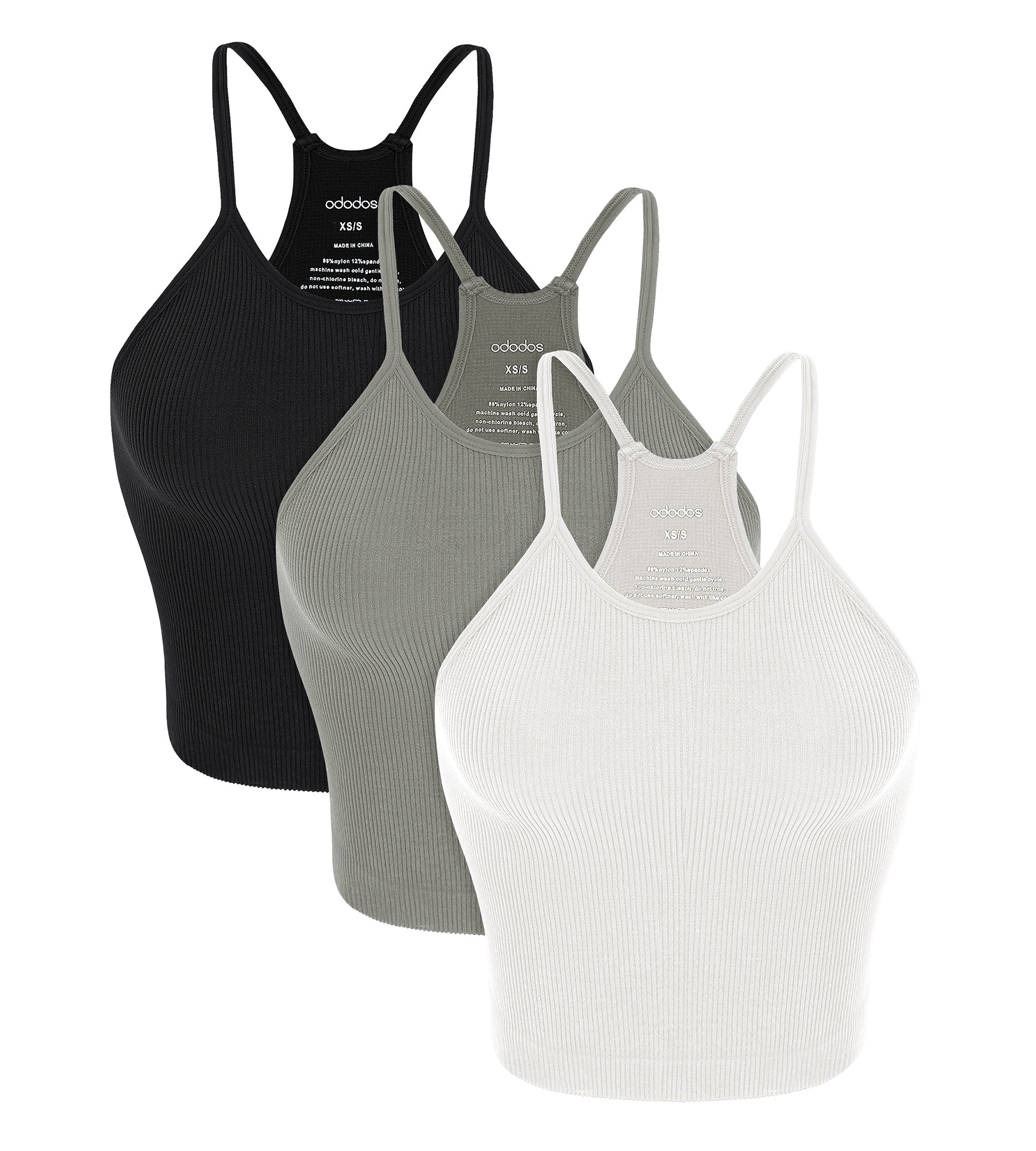 3-Pack Seamless Rib-Knit Camisole White+Gray+Black - ododos