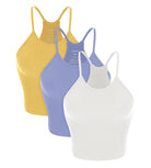 3-Pack Seamless Rib-Knit Camisole White+Purple+Yellow - ododos