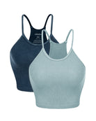 2-Pack Rib-Knit Crop Tank Tops Navy+Vintage Blue - ododos