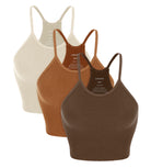 3-Pack Seamless Ribbed Crop Camisole Brunette+Clay+Mushroom - ododos