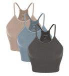 3-Pack Seamless Ribbed Crop Camisole Charcoal+Dusty Blue+Bark - ododos