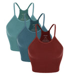 3-Pack Seamless Ribbed Crop Camisole Claret+Ocean+SkyBlue - ododos