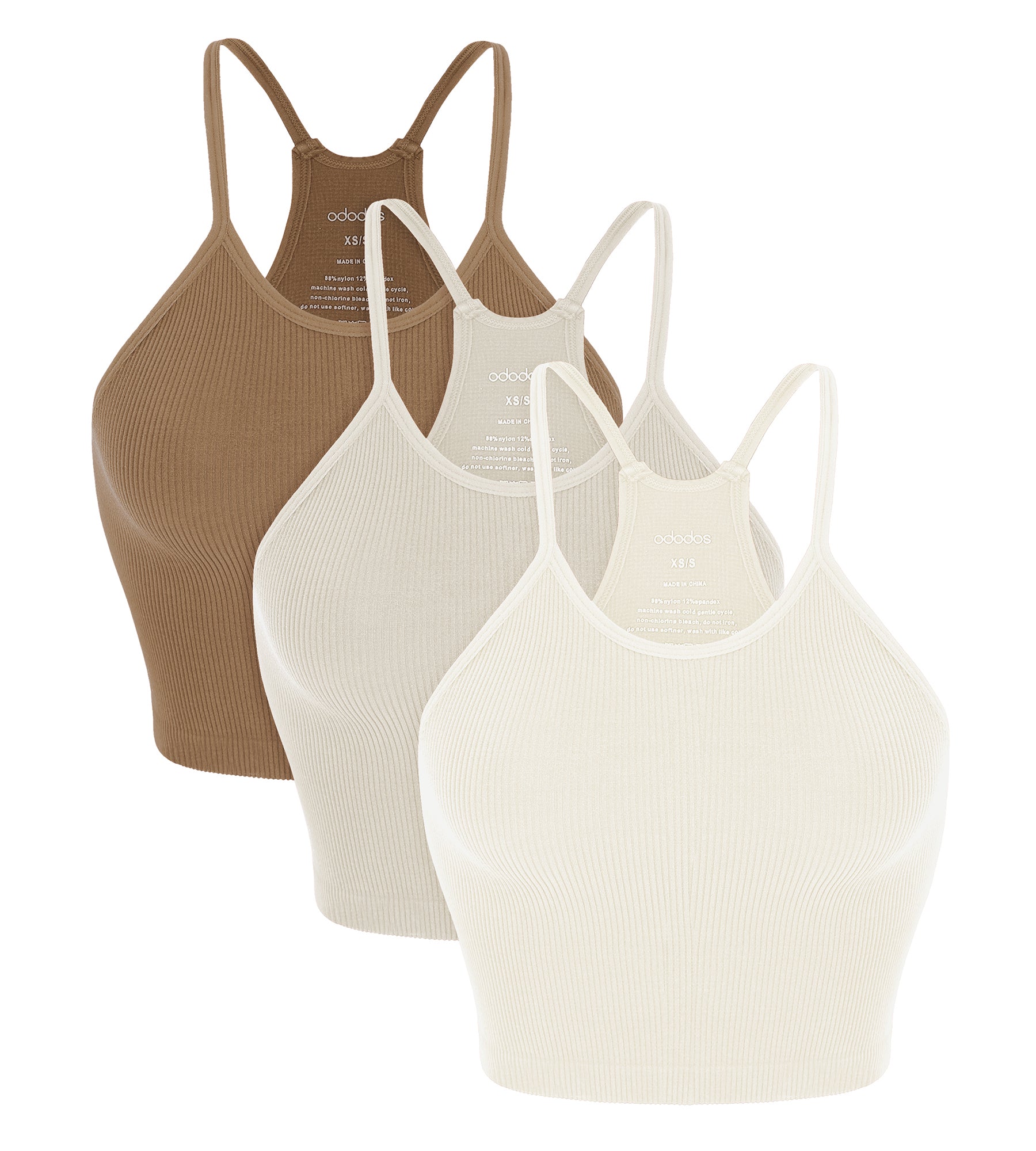 3-Pack Seamless Ribbed Crop Camisole Ivory+Star White+Ermine - ododos