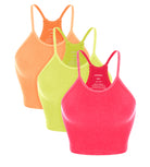 3-Pack Seamless Ribbed Crop Camisole NePink+NeGreen+NeOrange - ododos