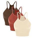 3-Pack Seamless Ribbed Crop Camisole Oatmeal+BarnRed+Brunette - ododos