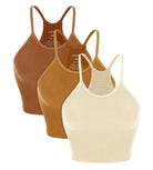 3-Pack Seamless Ribbed Crop Camisole Ochre+Clay+Oatmeal - ododos