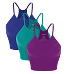 3-Pack Seamless Ribbed Crop Camisole Phlox+Sea Green+Lapis - ododos
