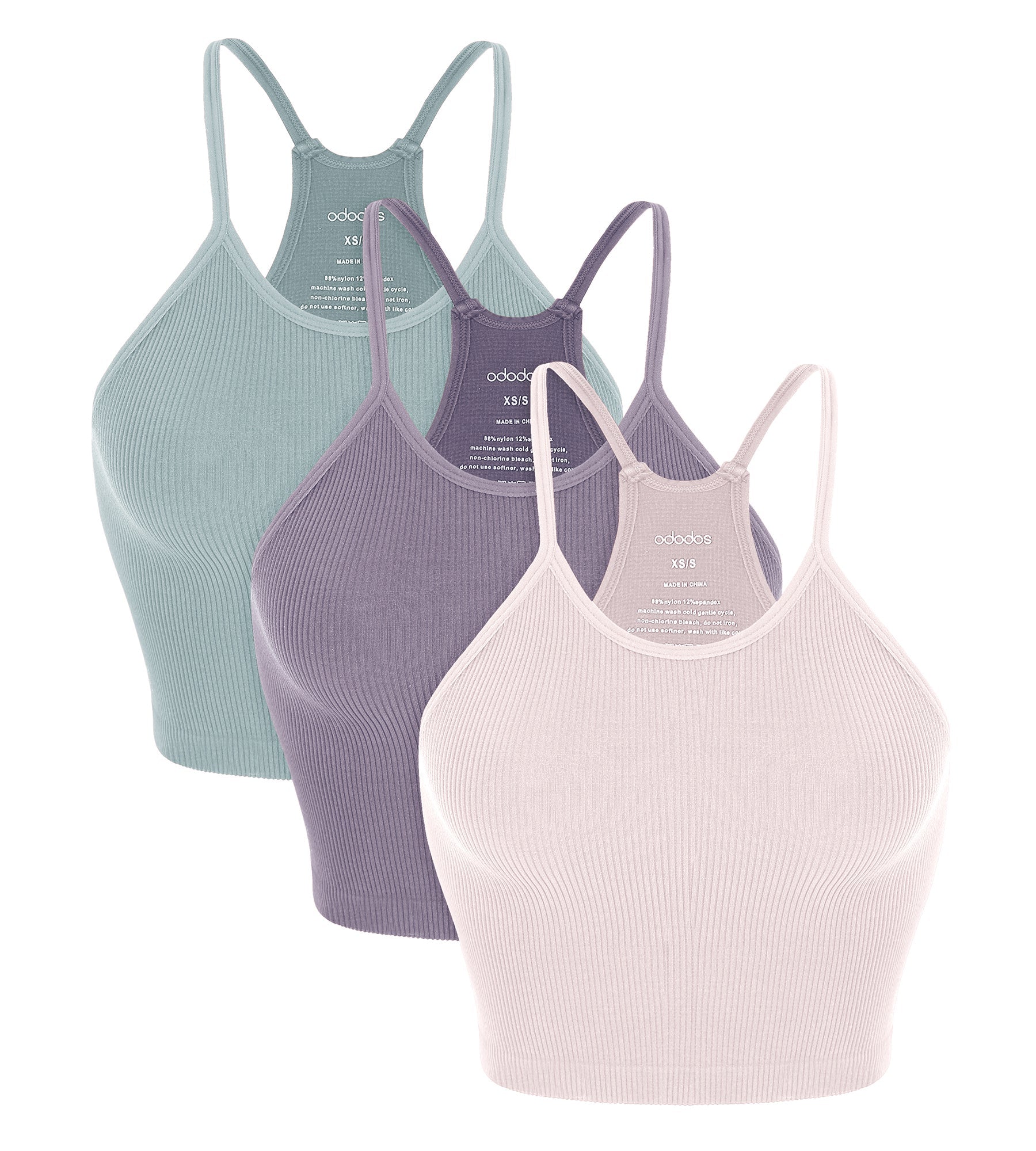3-Pack Seamless Ribbed Crop Camisole PinkLace+Violet+Iceberg - ododos
