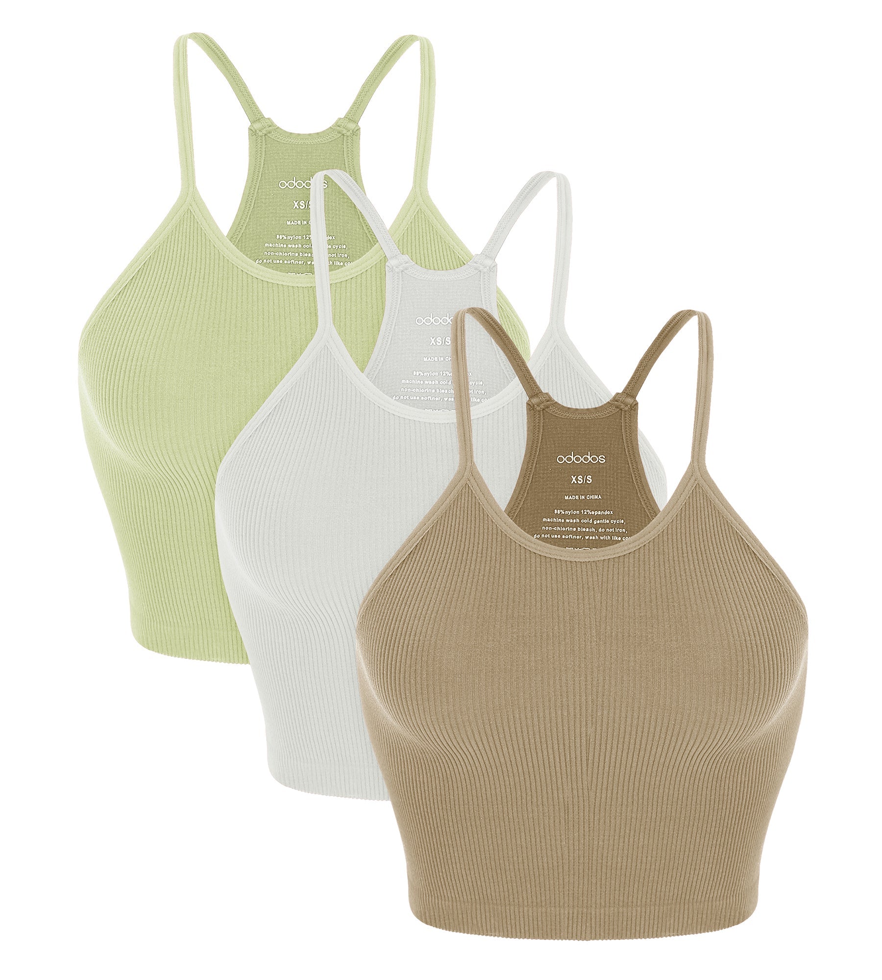 3-Pack Seamless Ribbed Crop Camisole Taupe+Murmur+Seedling - ododos