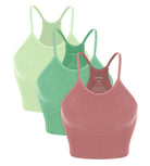 3-Pack Seamless Ribbed Crop Camisole Watermelon+Emerald+Mint - ododos