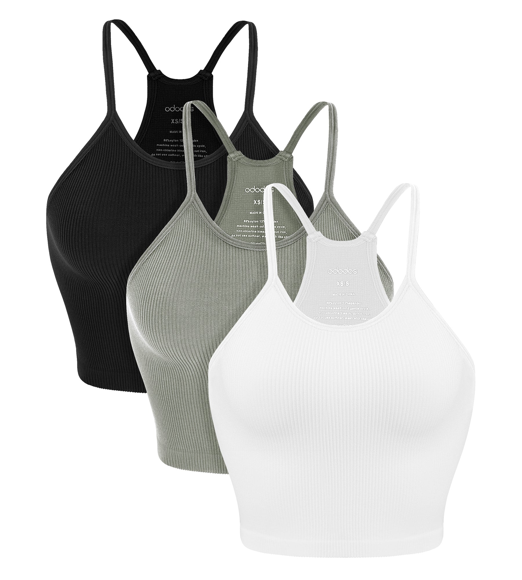 3-Pack Seamless Ribbed Crop Camisole White+Gray+Black - ododos