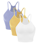 3-Pack Seamless Ribbed Crop Camisole White+Purple+Yellow - ododos