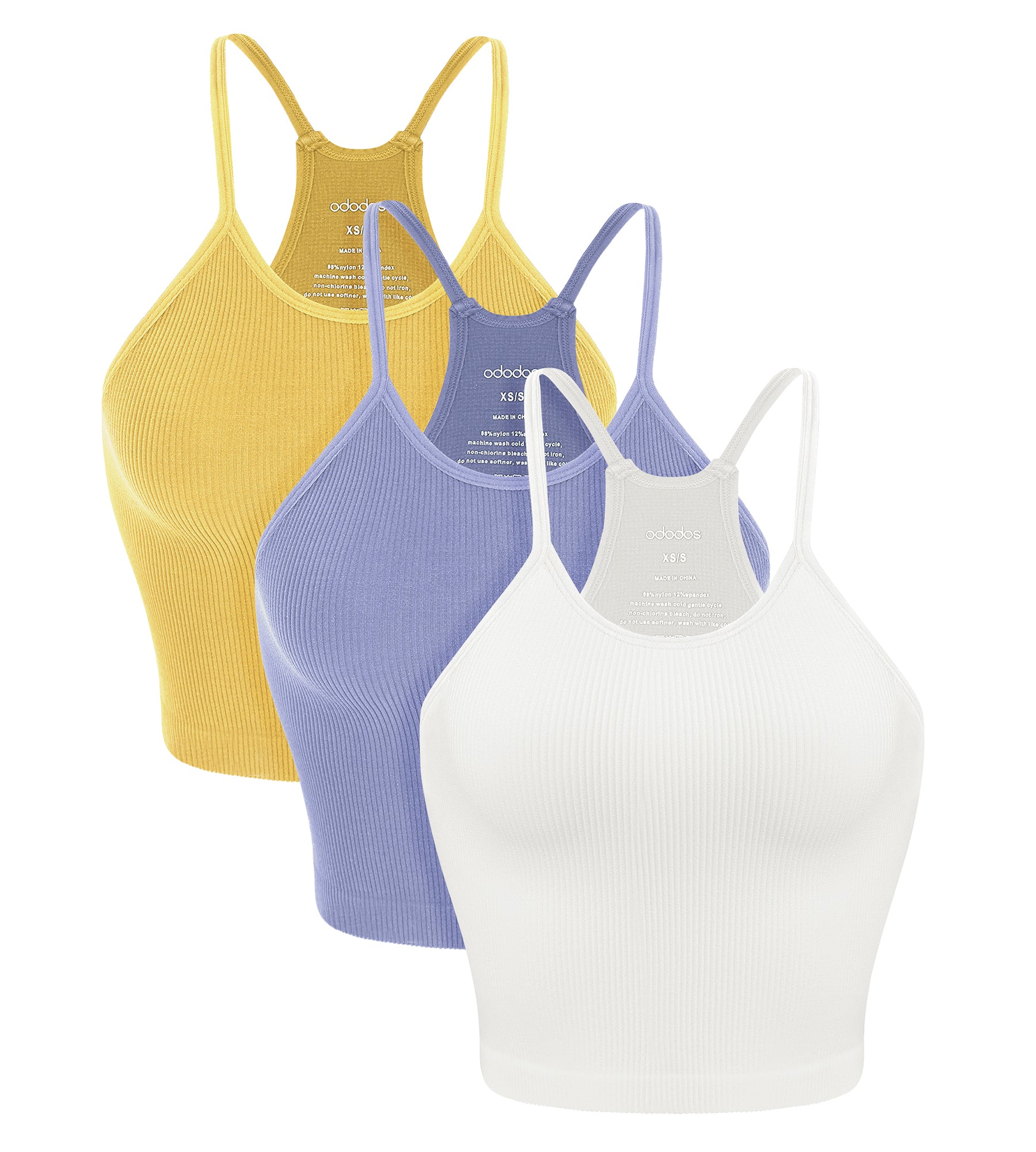 3-Pack Long Seamless Camisole White+Purple+Yellow - ododos