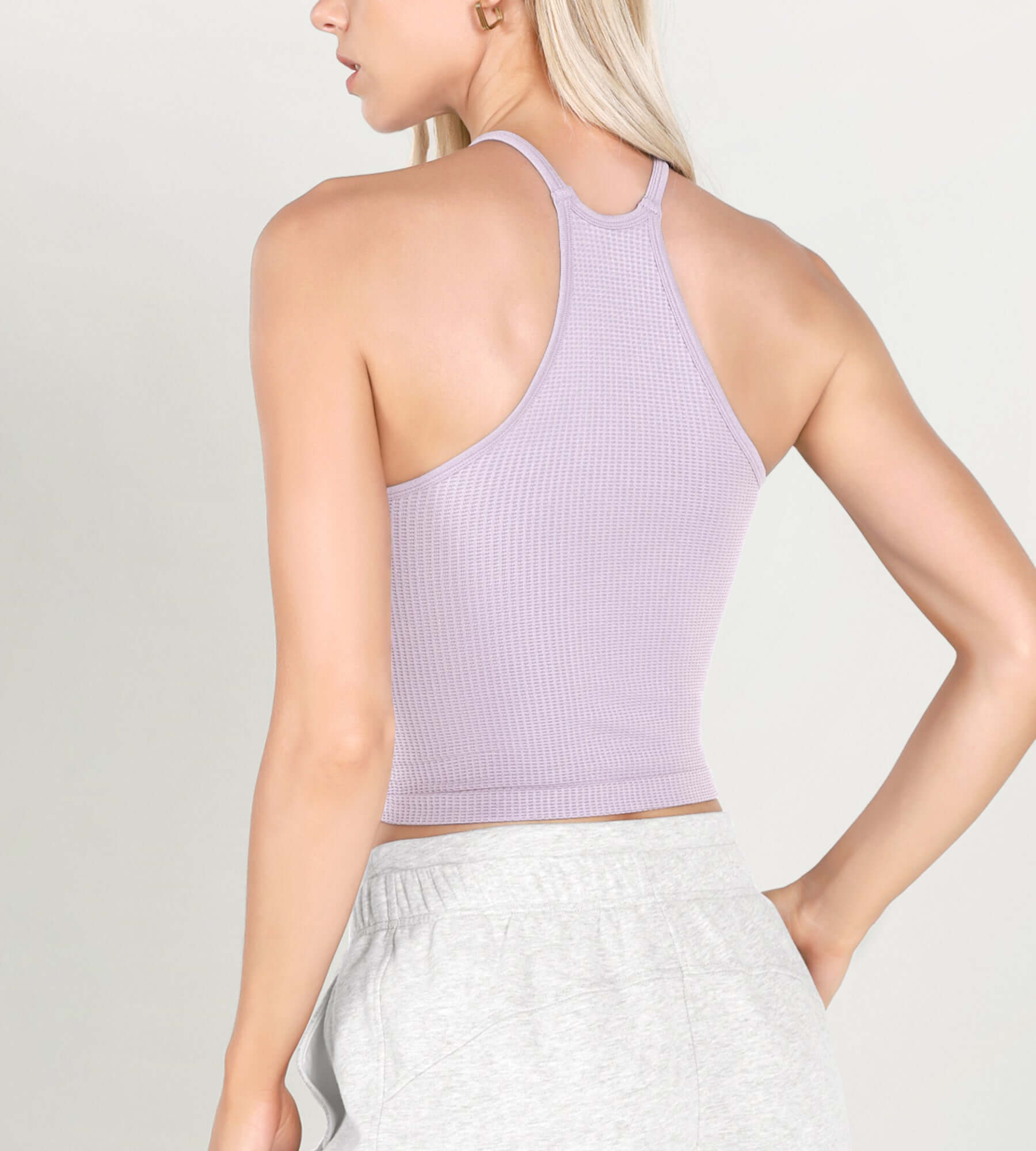 3-Pack Waist Length Waffle Knit Seamless Camisole Cropped Tank Tops - ododos