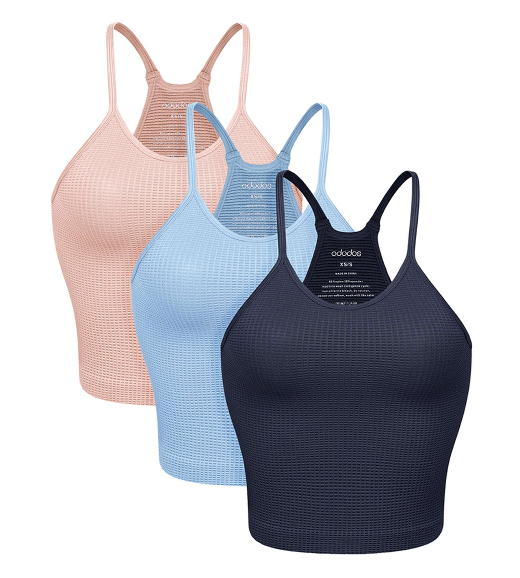 3-Pack Waist Length Waffle Knit Seamless Camisole Cropped Tank Tops Night+windsurfer+lotus - ododos