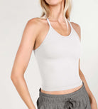 3-Pack Waist Length Waffle Knit Seamless Camisole Cropped Tank Tops - ododos